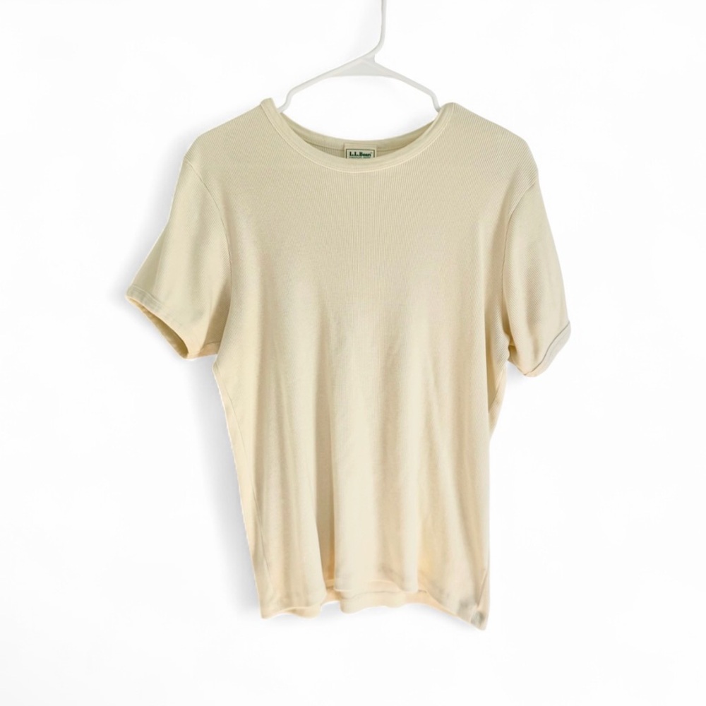 Vintage LL Bean Sweater Women's XL Pullover Short Sleeve Cream Made In USA